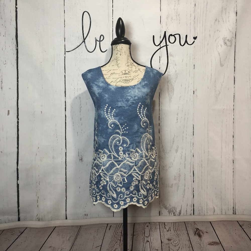 Blue & Ivory Embroidered Top